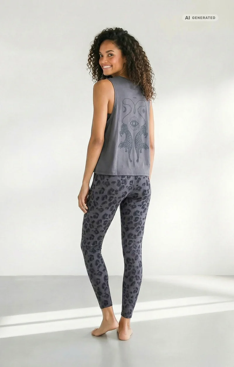 Yoga Boxy Tank Cosmic Leopard Bio Baumwolle Tencel™ Tula - grau