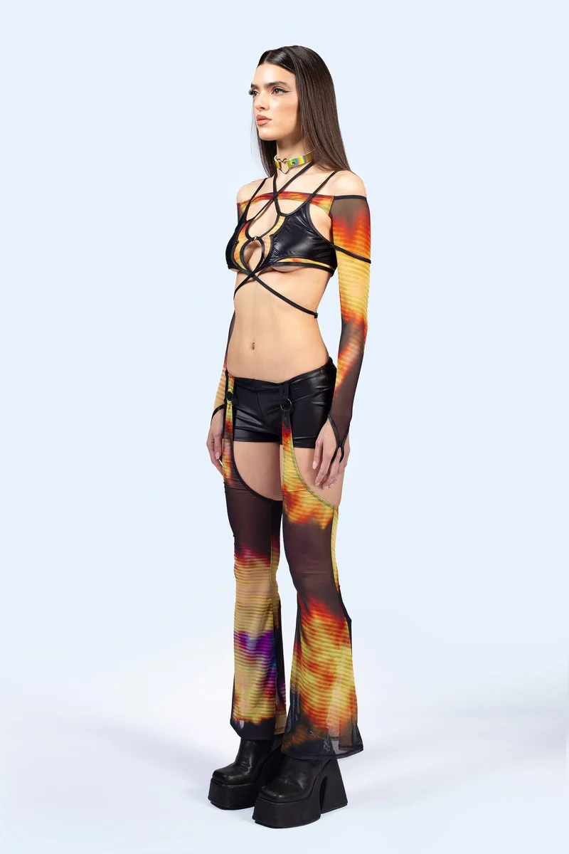 Display Micro Shorts With Mesh Chaps