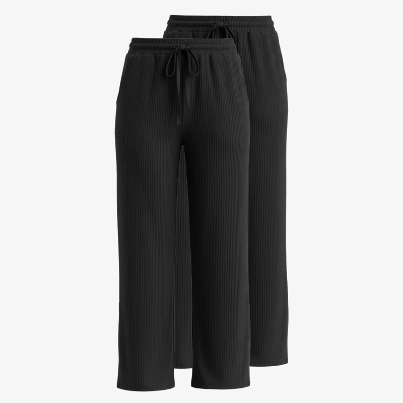 Loungehose Damen Rippstruktur | Schwarz