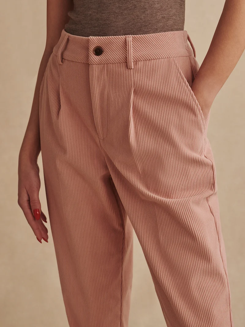Plush Cord Pleat Tapered Trouser Long