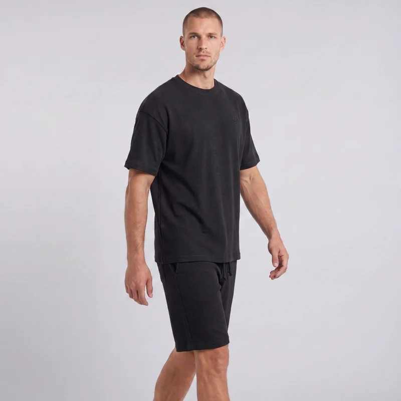 Schlafanzug Set Waffle Herren kurz | Schwarz