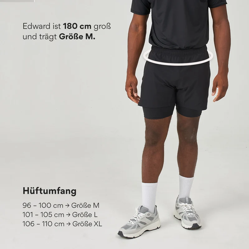 2 in 1 Shorts Herren | Schwarz