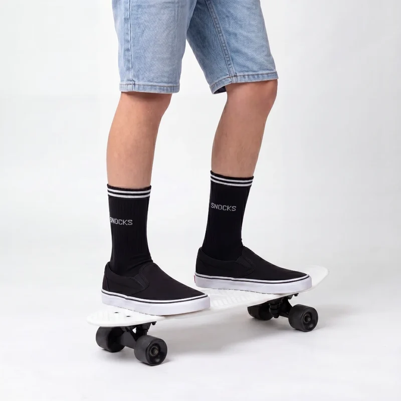 Hohe Sportsocken mit Streifen Kinder | Schwarz