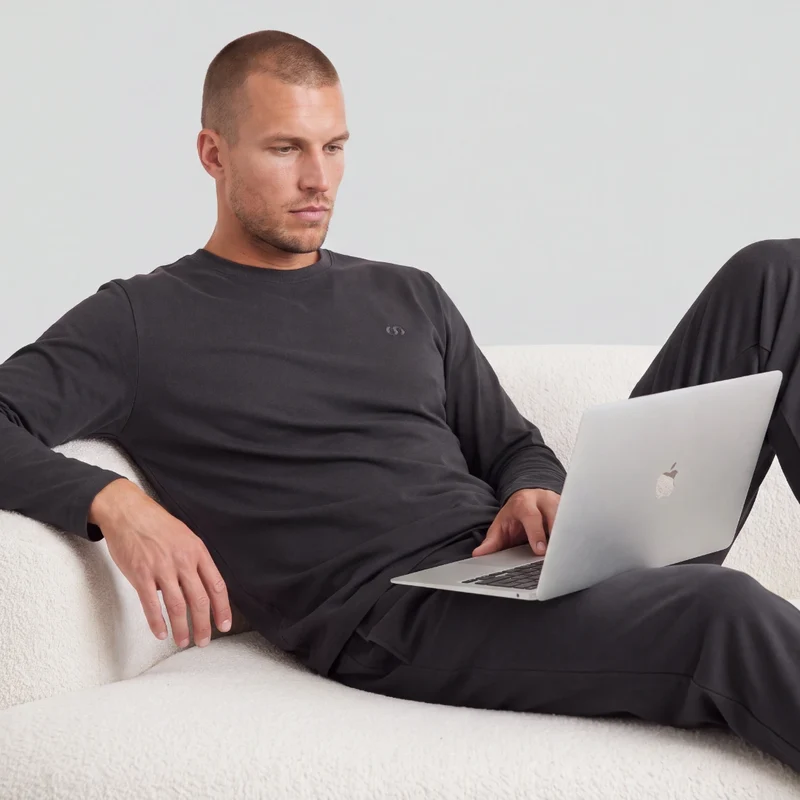 Schlafanzug Set Herren lang | Anthrazit
