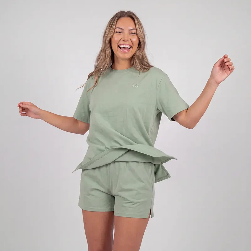 Schlafanzug Set Damen kurz | Salbeigrün