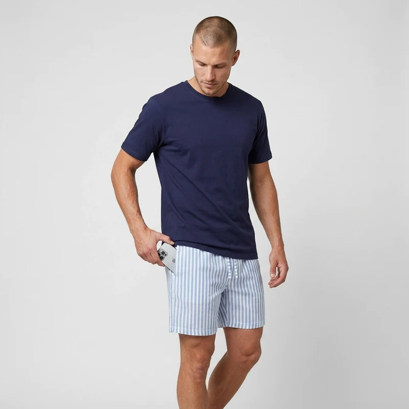 Schlafanzug Set Gestreift Herren Kurz | Blue Breeze/Weiß