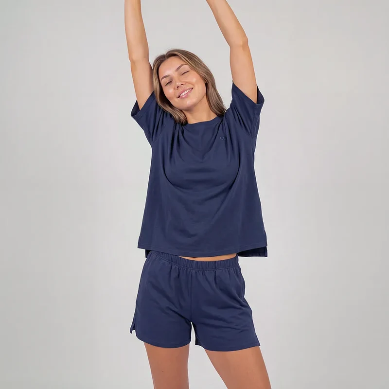 Schlafanzug Set Damen kurz | Dunkelblau