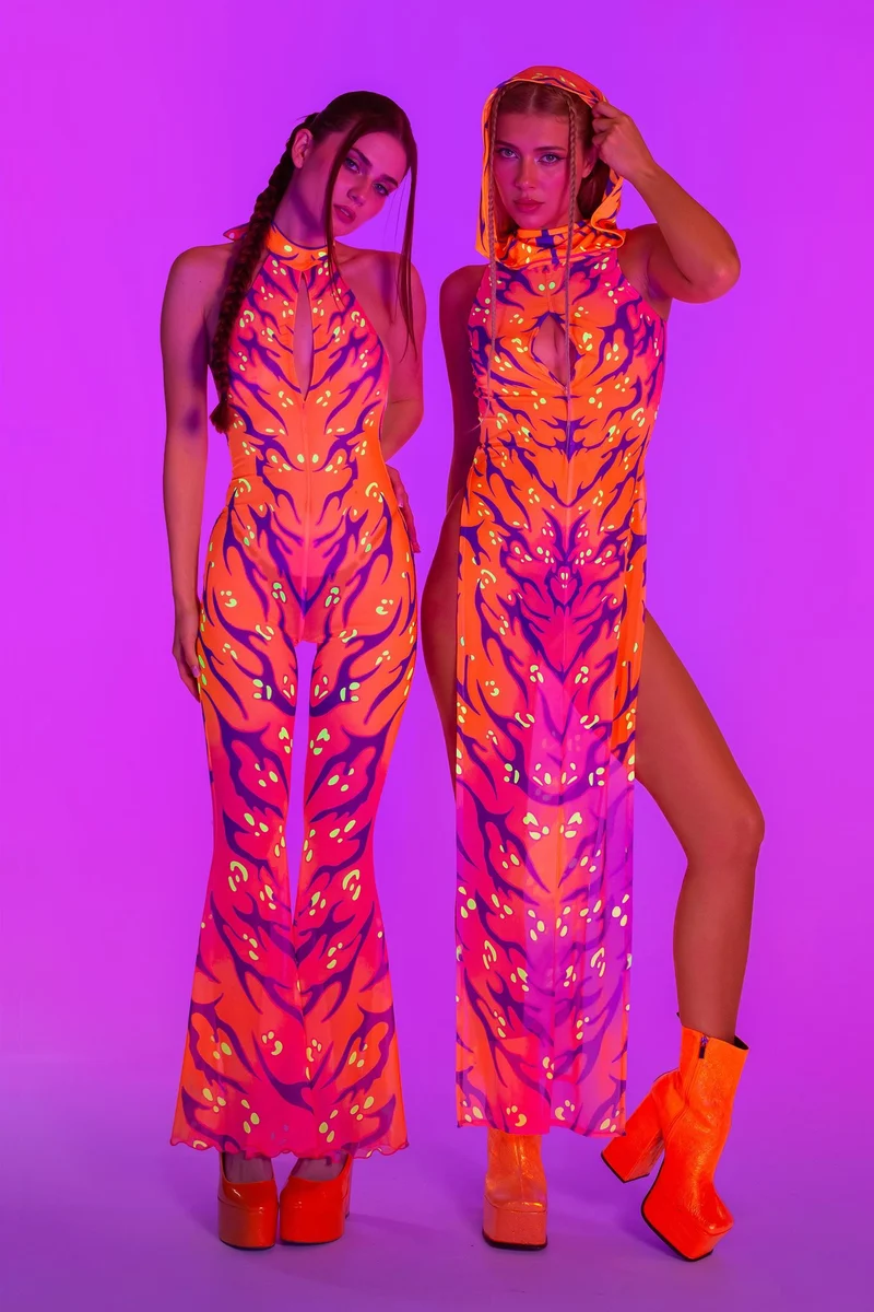 Fire Sign Hooded High Slit Dress