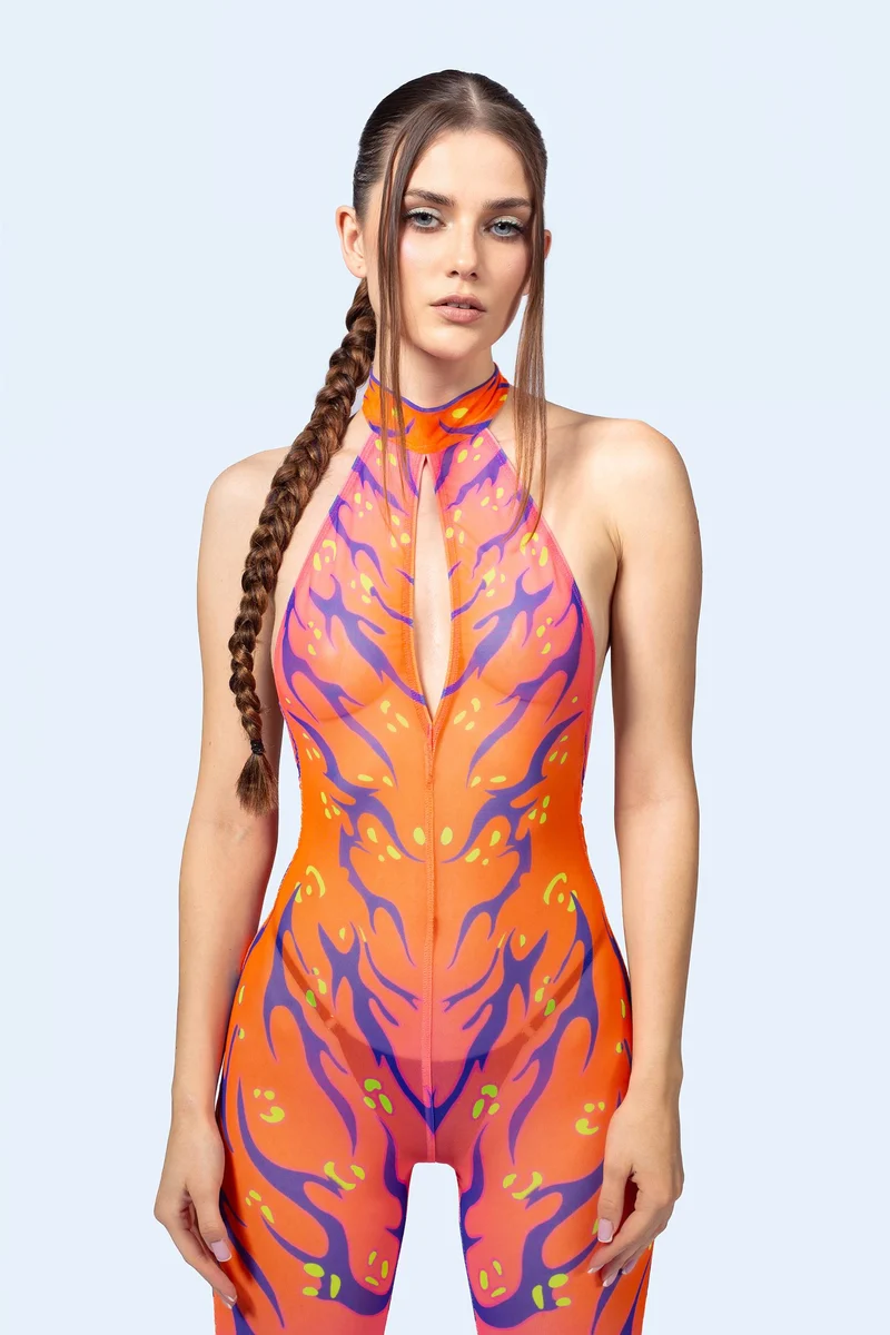 Fire Sign Mesh Halter Romper