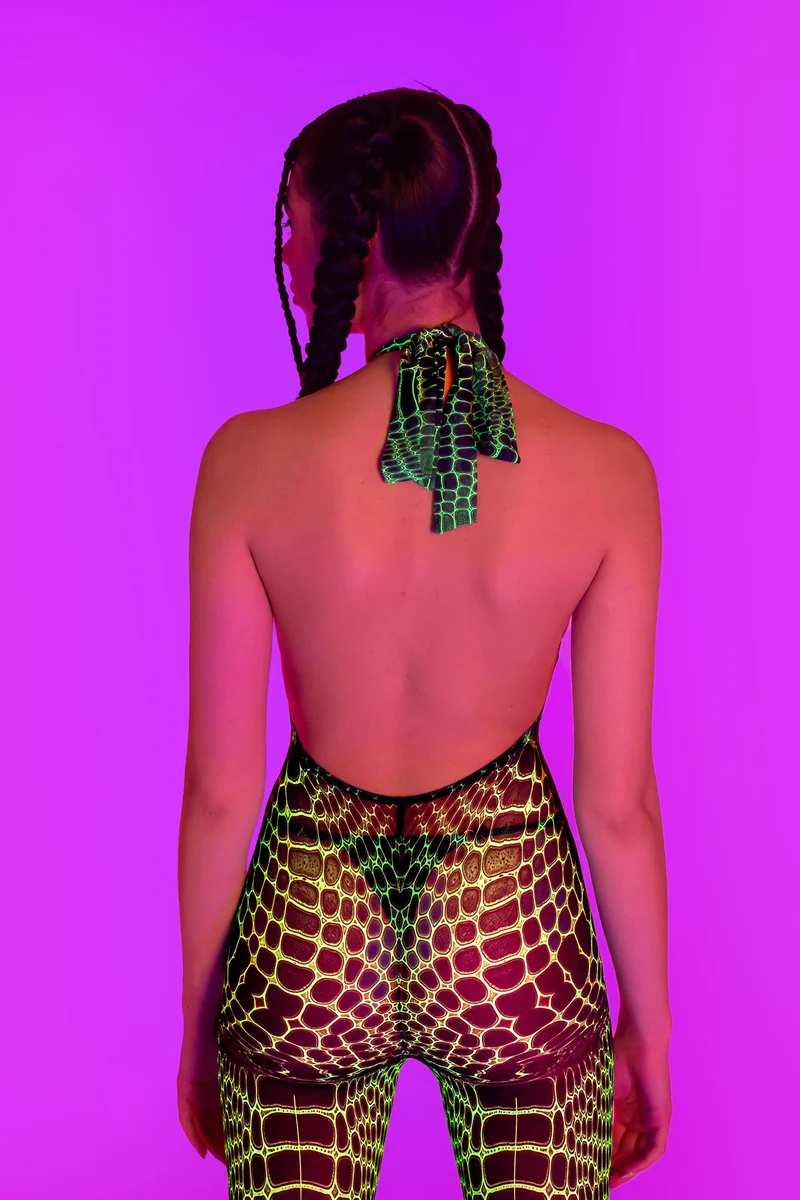 A Little Reptilian Mesh Halter Romper