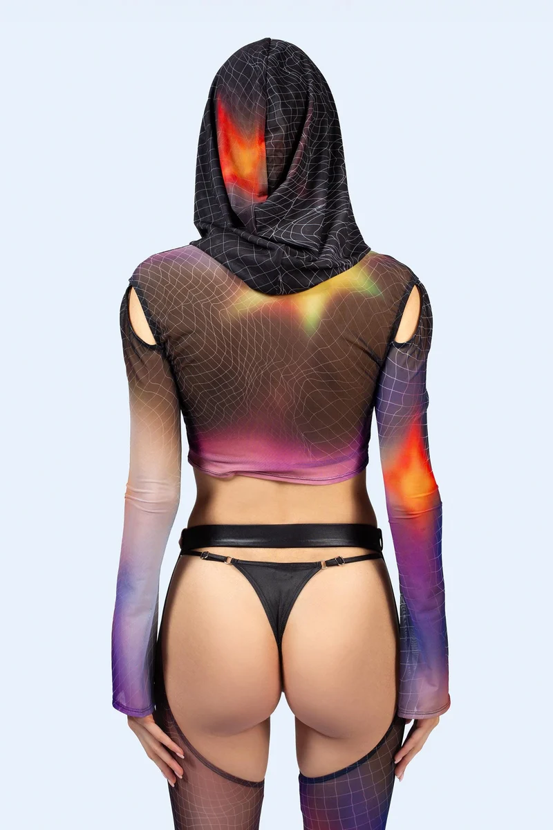 Aura Glow Hooded Mesh Top