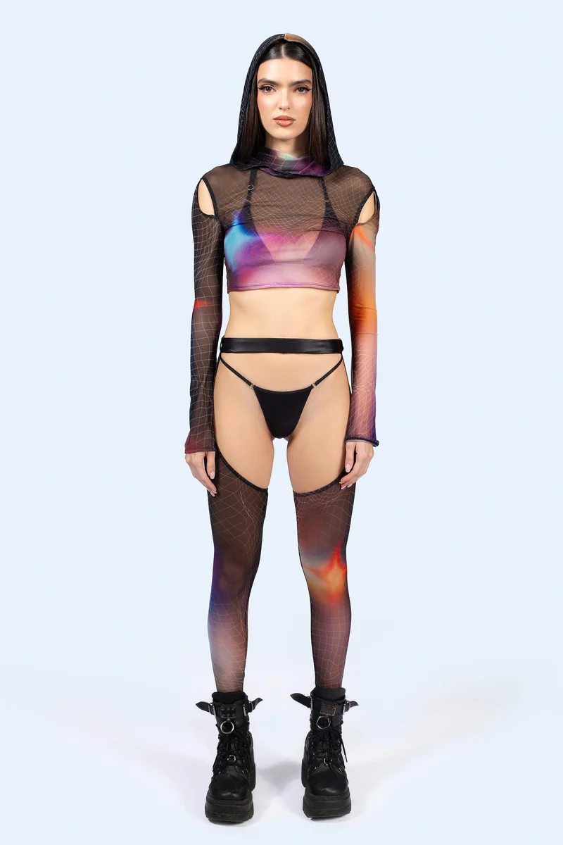 Aura Glow Hooded Mesh Top