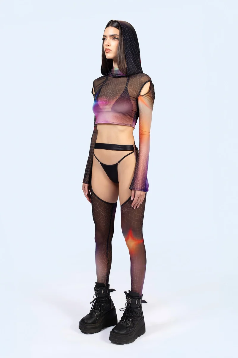 Aura Glow Hooded Mesh Top