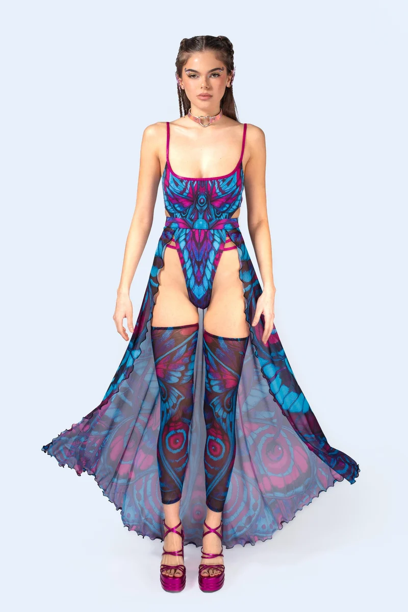 Blue Velvet Open Front Skirt Set