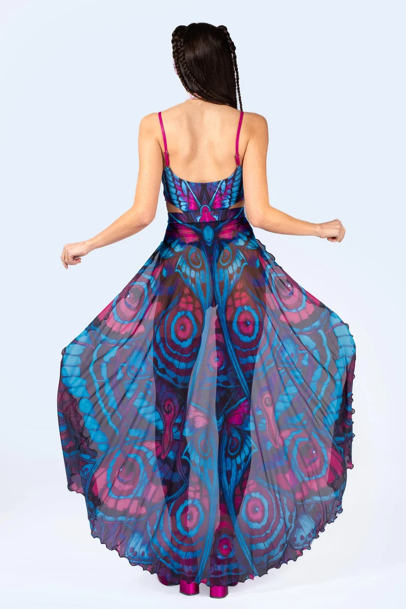 Blue Velvet Open Front Skirt Set
