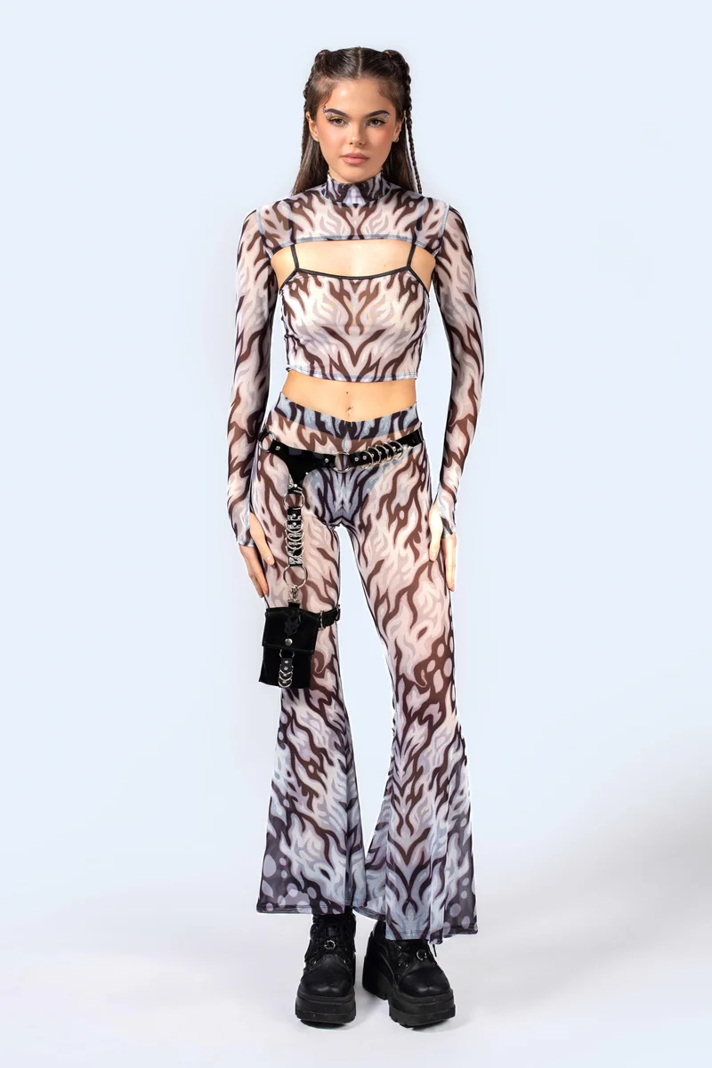 Loose Ends Mesh Bell Bottoms Pants