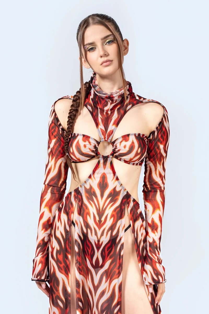 Flaming Loose Ends Maxi Dress
