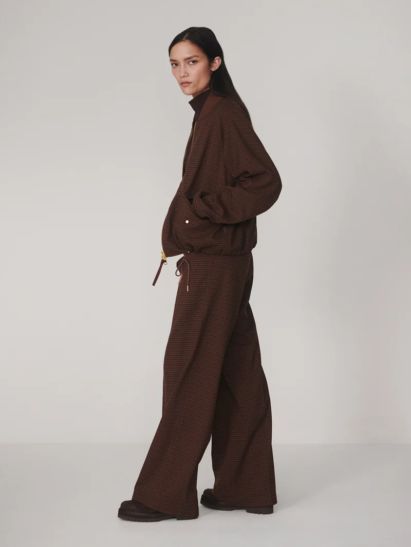 Check Twill Flannel Wide Leg Trouser