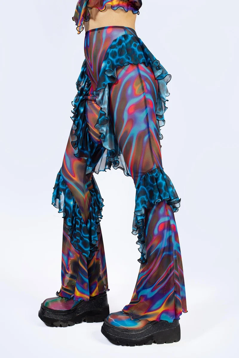 Storm Wave Ruffled Bell Bottom Pants