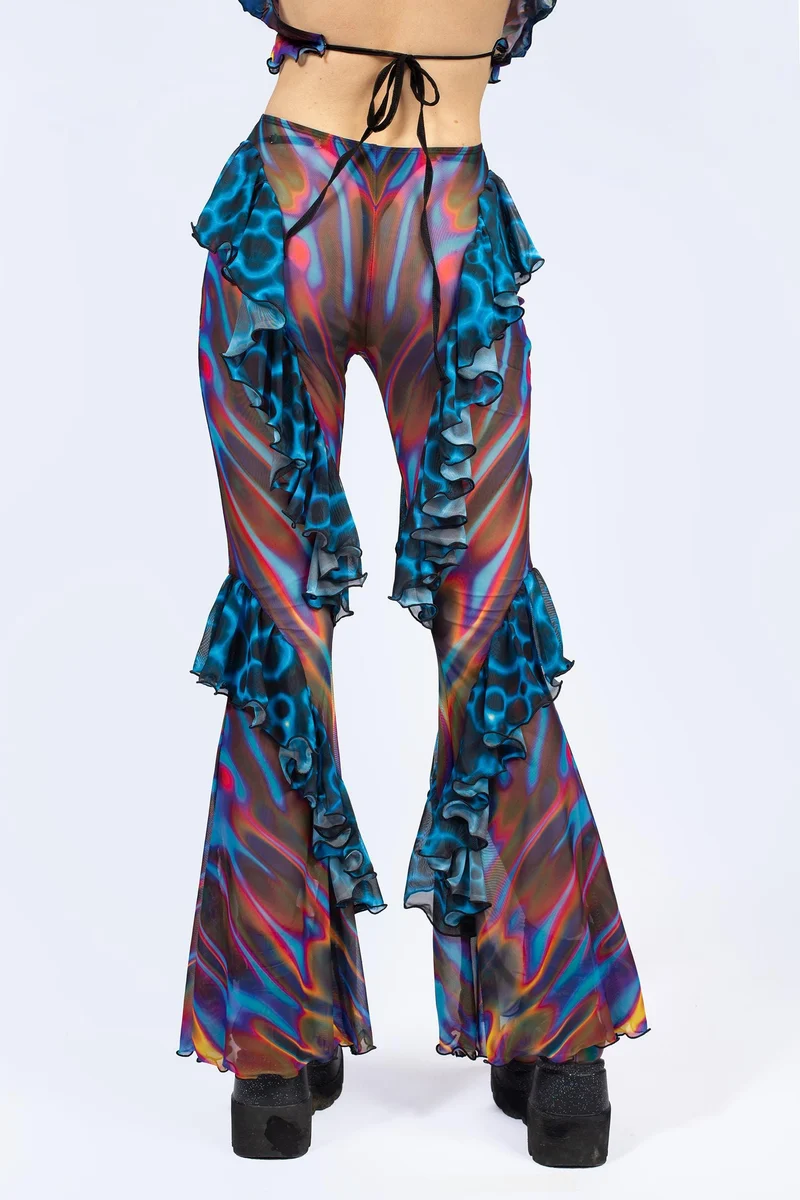 Storm Wave Ruffled Bell Bottom Pants