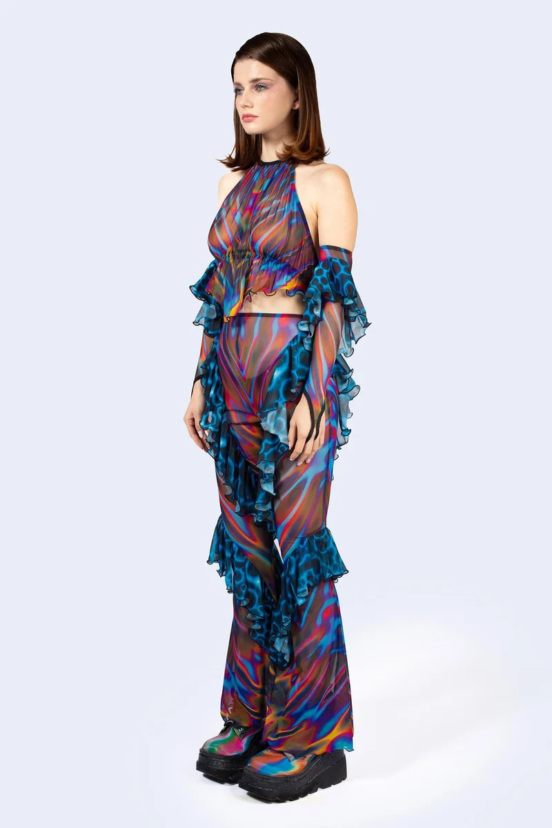Storm Wave Halter Ruffled Top