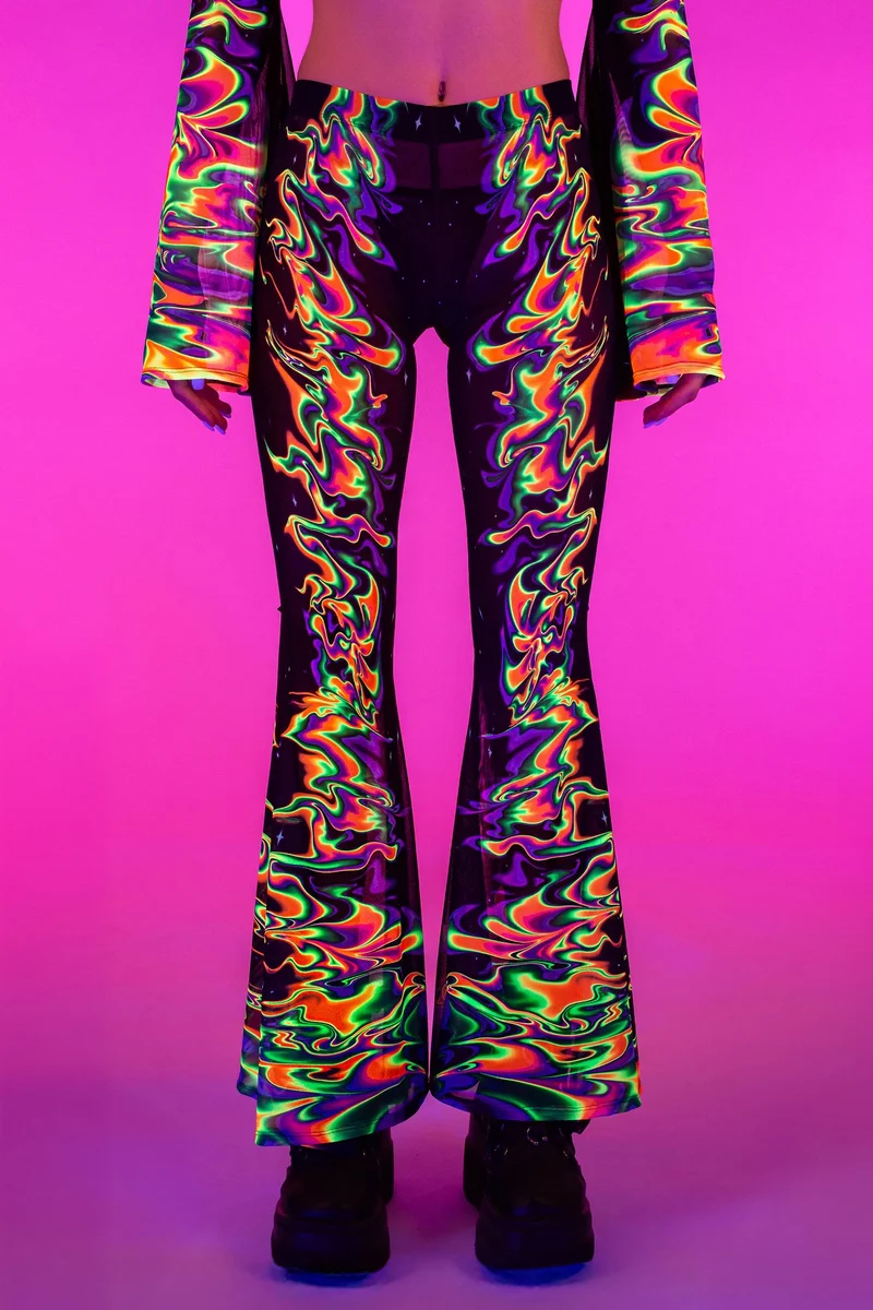 Aura Flow Mesh Bell Bottoms Pants