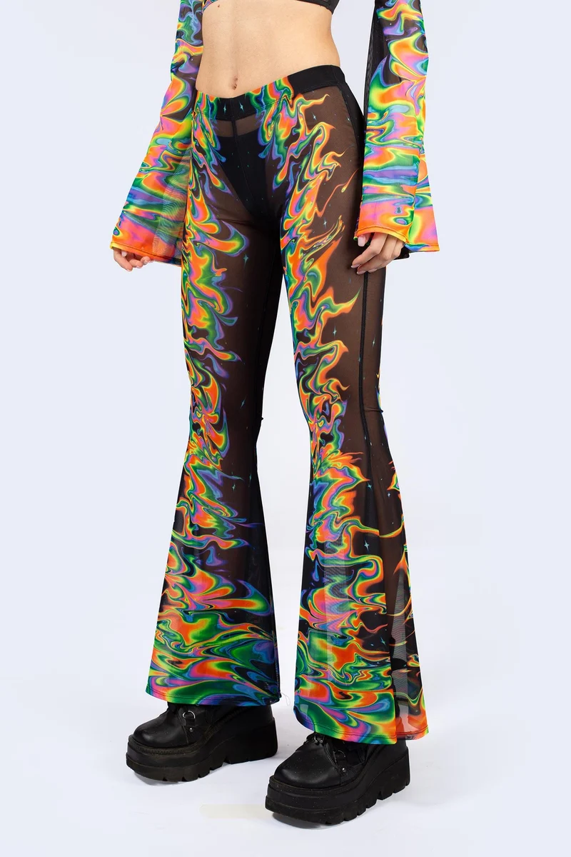 Aura Flow Mesh Bell Bottoms Pants