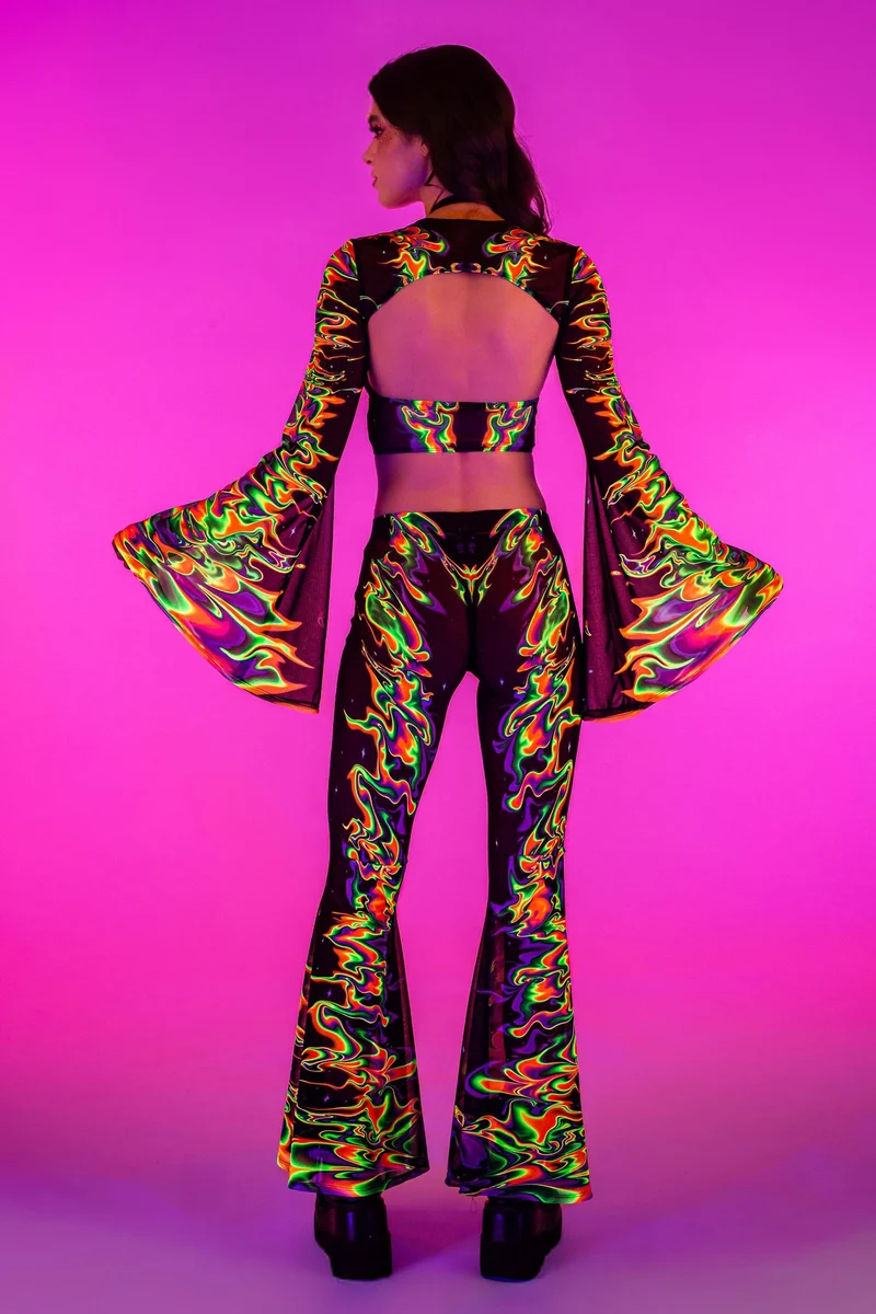 Aura Flow Mesh Bell Bottoms Pants