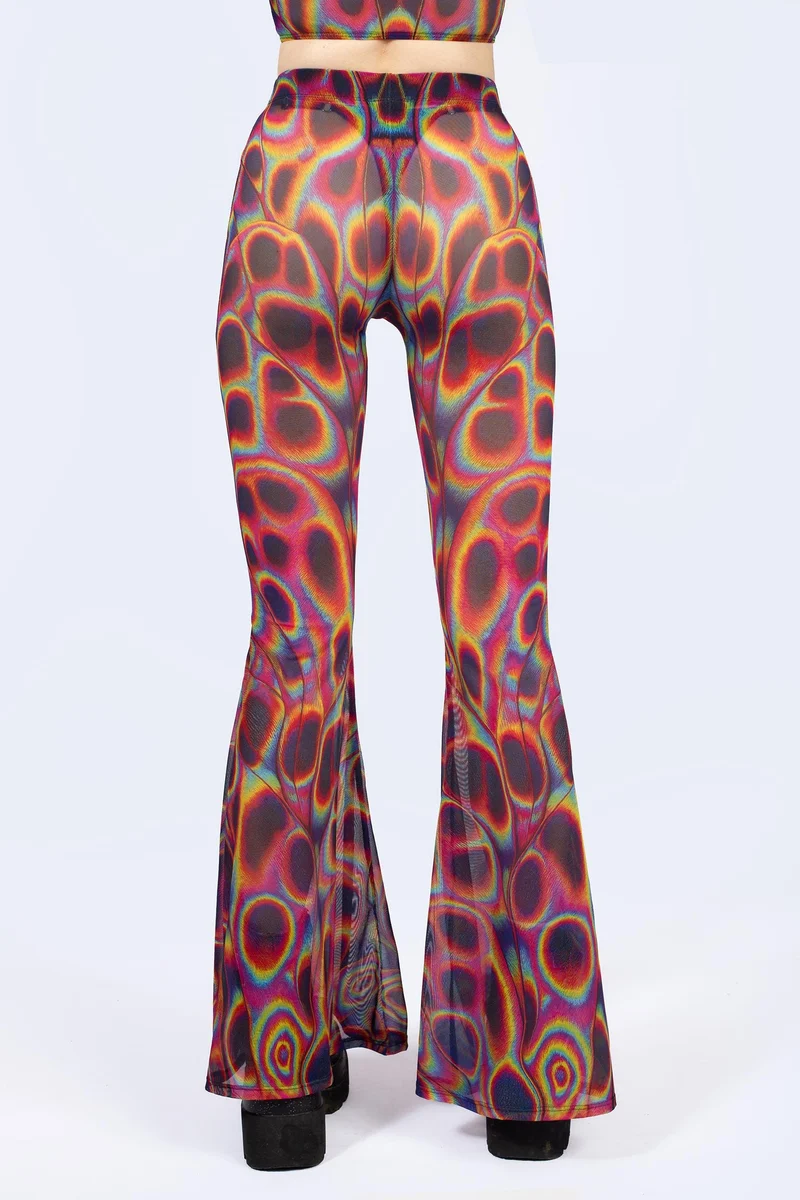 Peak Spot Mesh Bell Bottoms Pants