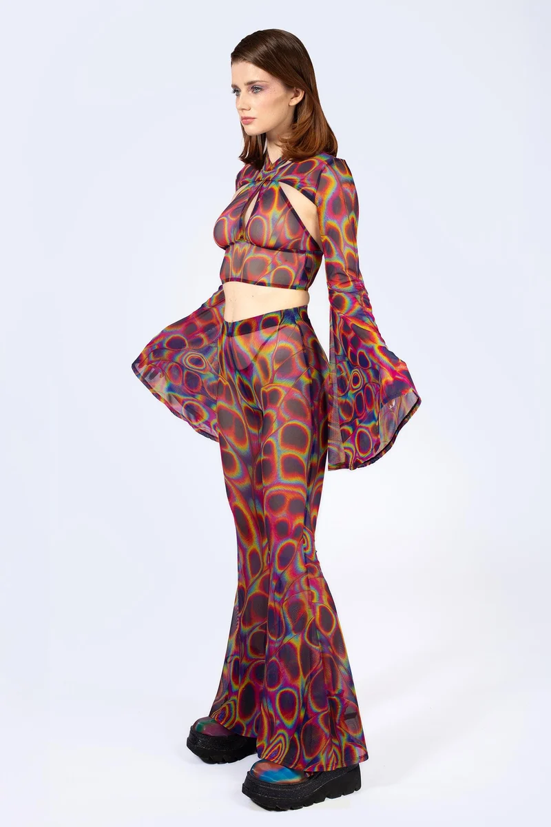 Peak Spot Mesh Bell Bottoms Pants