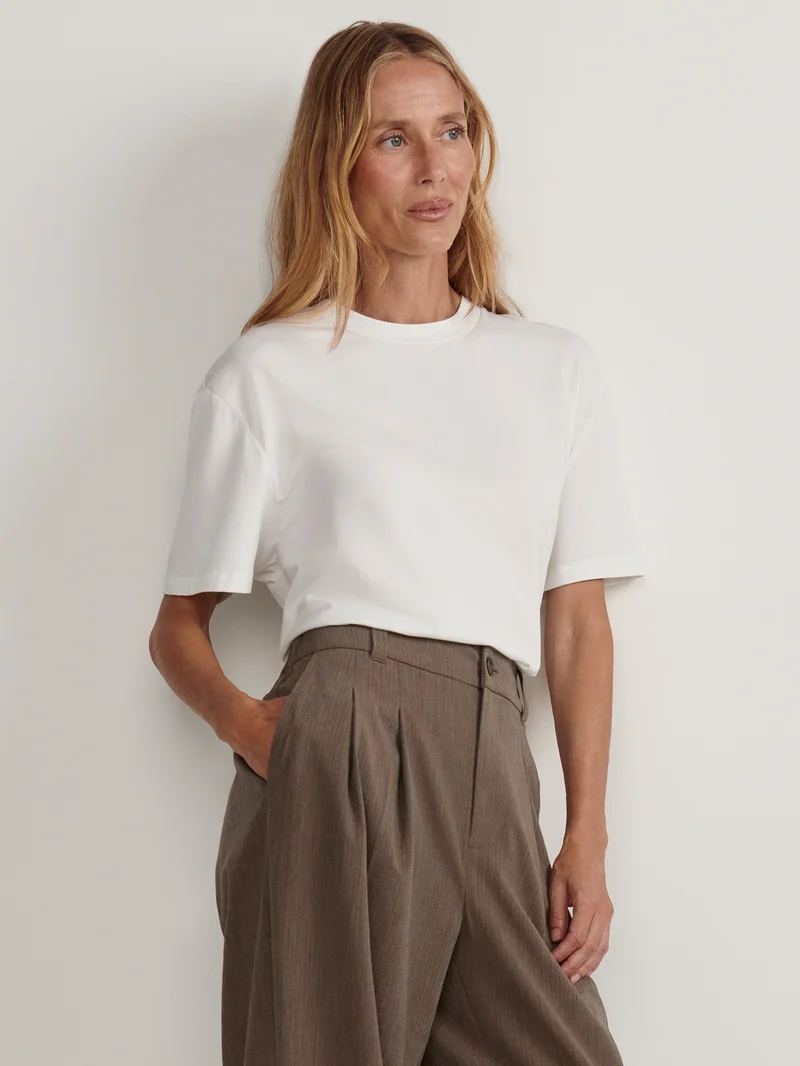 Textured Pinstripe Pleated Wide Leg Trouser Long