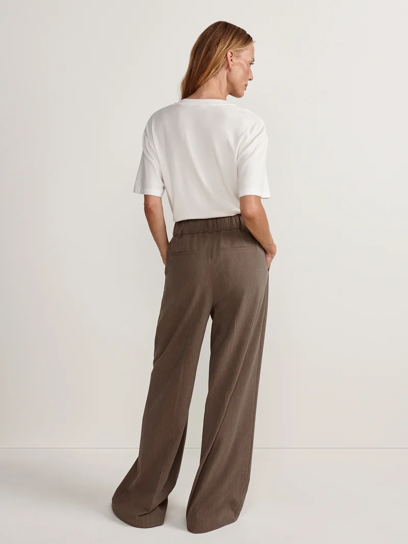 Textured Pinstripe Pleated Wide Leg Trouser Regular