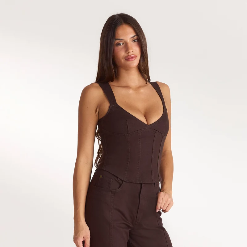 Denim Korsett-Top - Schokolade