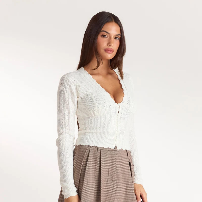 Feinstrick-Cardigan - Crèmefarbe