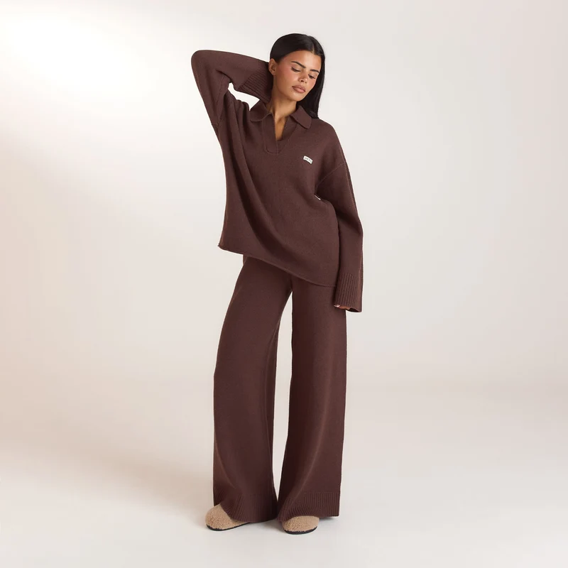 Oversize Strickjacke mit V-Ausschnitt - Schokolade