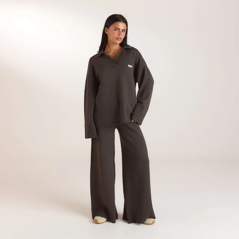 Strickhose mit weitem Bein - Moosgrün