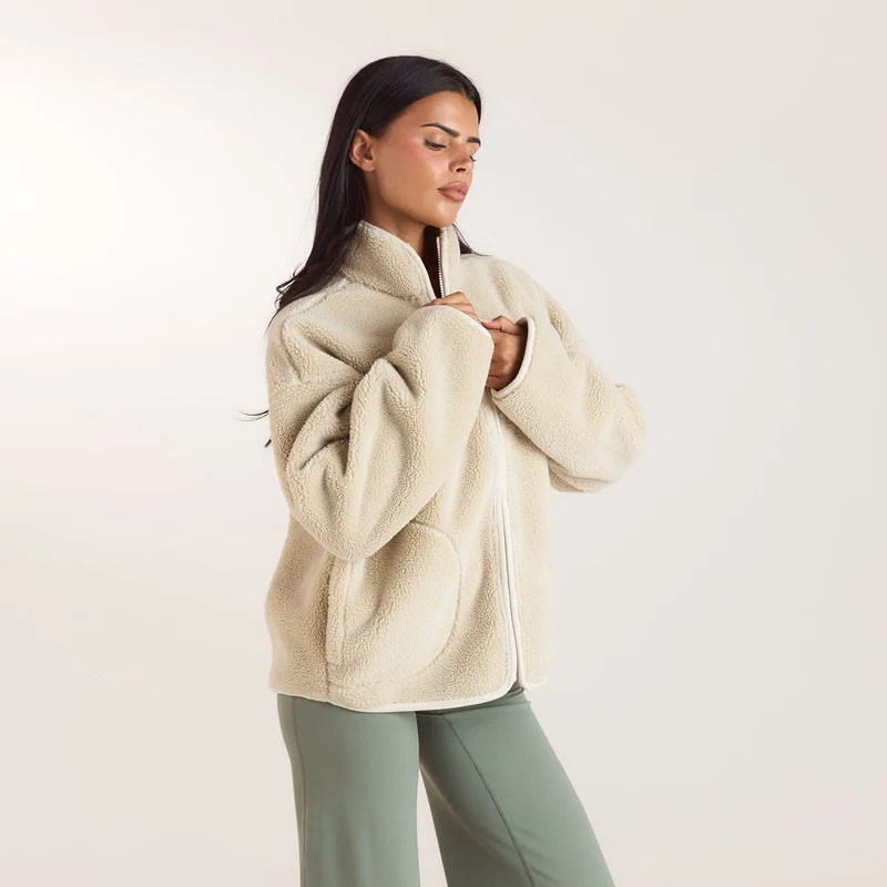 Borg-Jacke mit Reißverschluss - Crèmefarbe