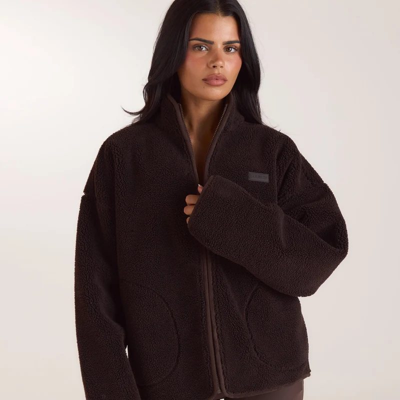 Borg-Jacke mit Reißverschluss - Schokolade
