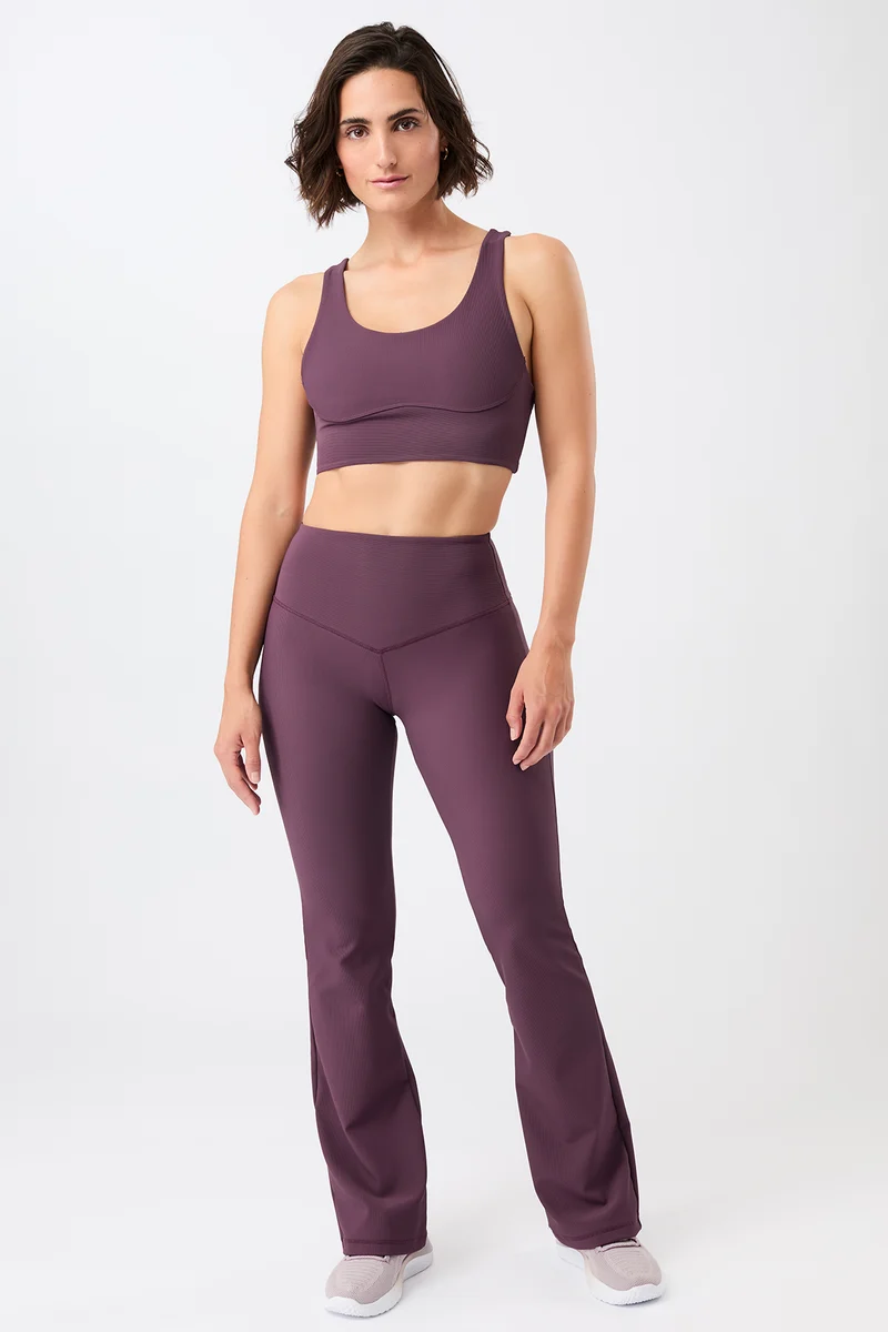 Flared & Ribbed Pants - Burgundy