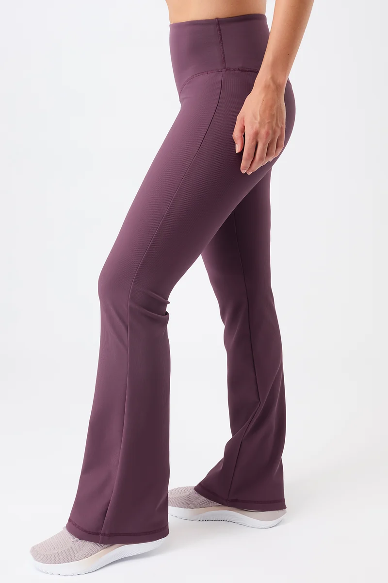 Flared & Ribbed Pants - Burgundy