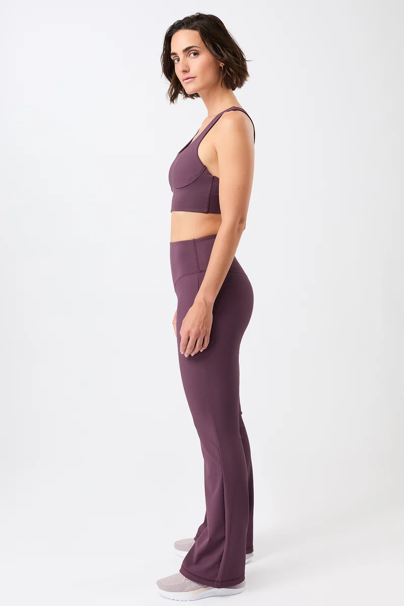 Flared & Ribbed Pants - Burgundy