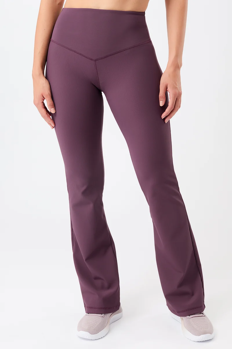Flared & Ribbed Pants - Burgundy