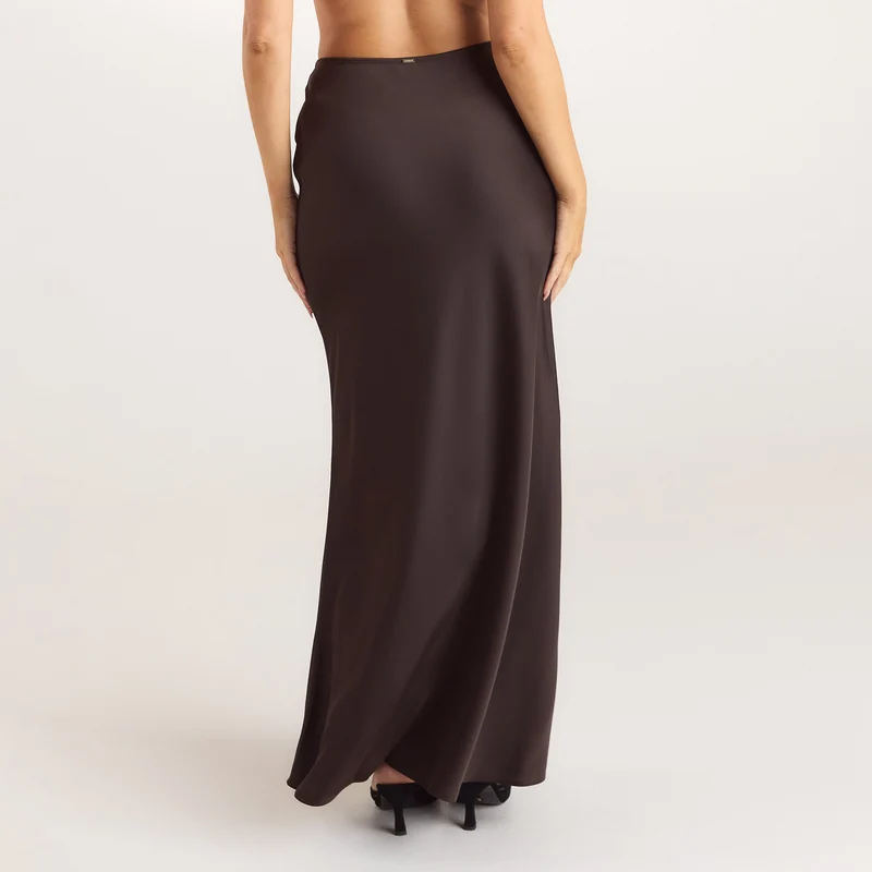 Satin-Maxirock - Schokolade