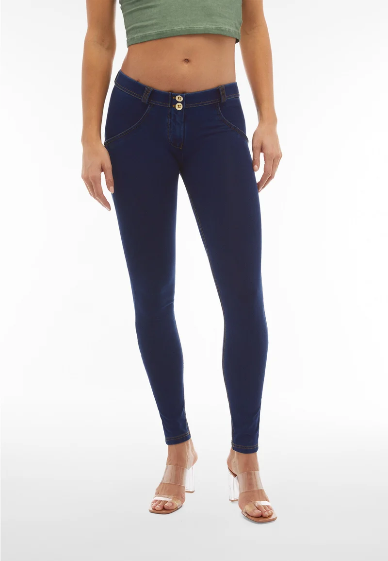 WR.UP Push-Up Low Waist Skinny Denim Jeans - Denim Dark Blue - Yellow Seam
