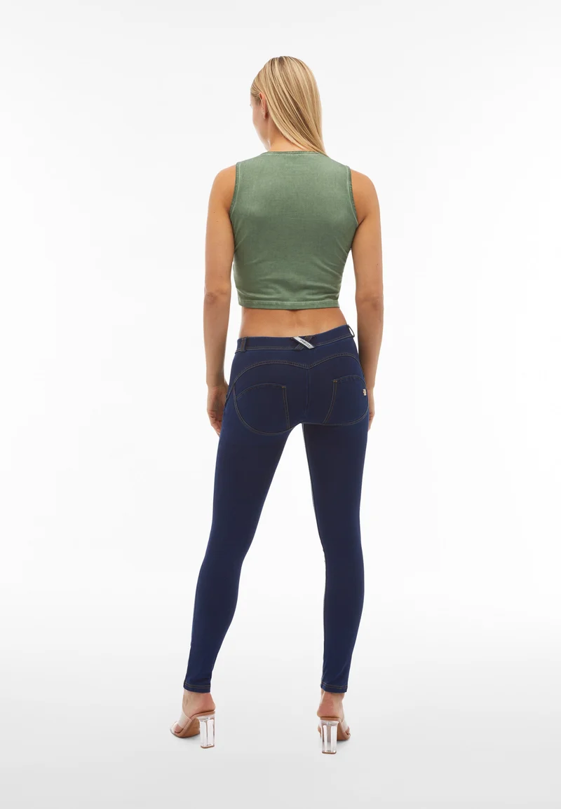 WR.UP Push-Up Low Waist Skinny Denim Jeans - Denim Dark Blue - Yellow Seam