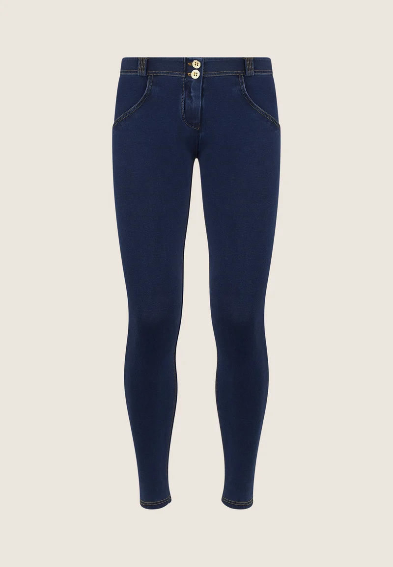 WR.UP Push-Up Low Waist Skinny Denim Jeans - Denim Dark Blue - Yellow Seam