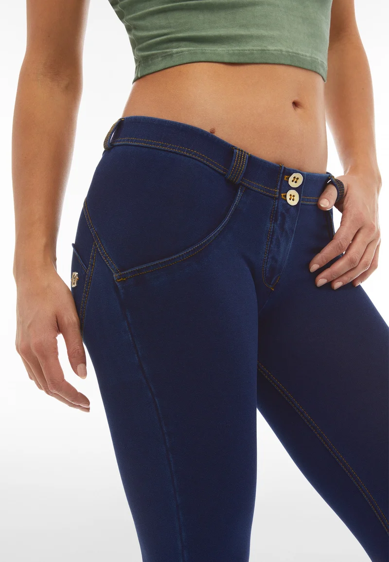 WR.UP Push-Up Low Waist Skinny Denim Jeans - Denim Dark Blue - Yellow Seam