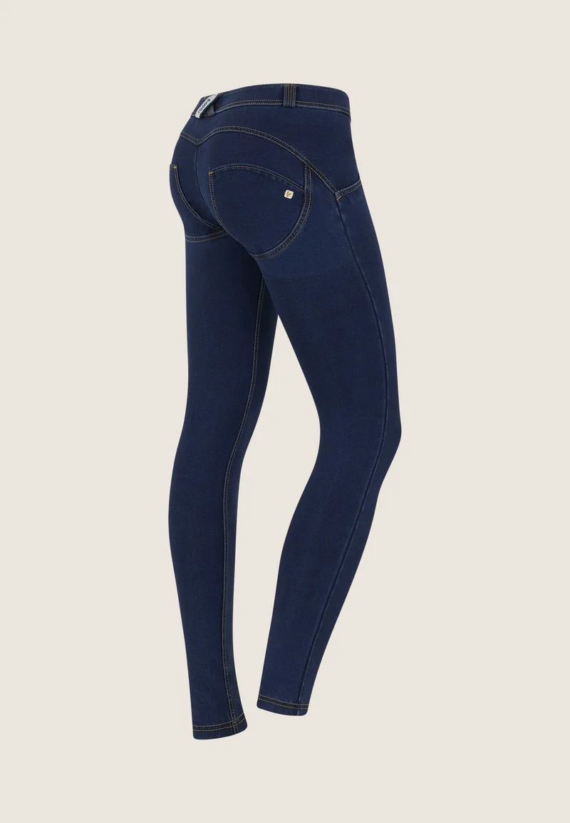 WR.UP Push-Up Low Waist Skinny Denim Jeans - Denim Dark Blue - Yellow Seam