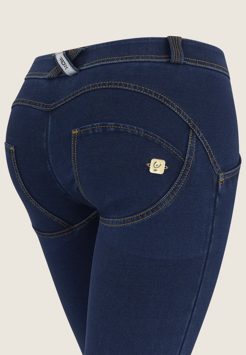 WR.UP Push-Up Low Waist Skinny Denim Jeans - Denim Dark Blue - Yellow Seam