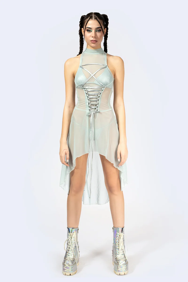 Double Take Lace Up Bodice Dress
